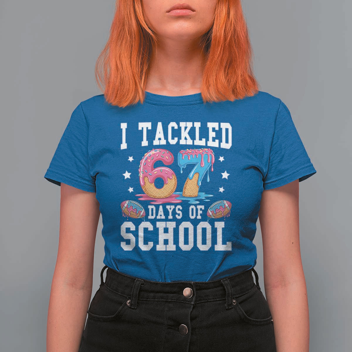 67 Days Of School T Shirt For Women Six Seven Sports American Football Ice Cream Drip - Wonder Print Shop
