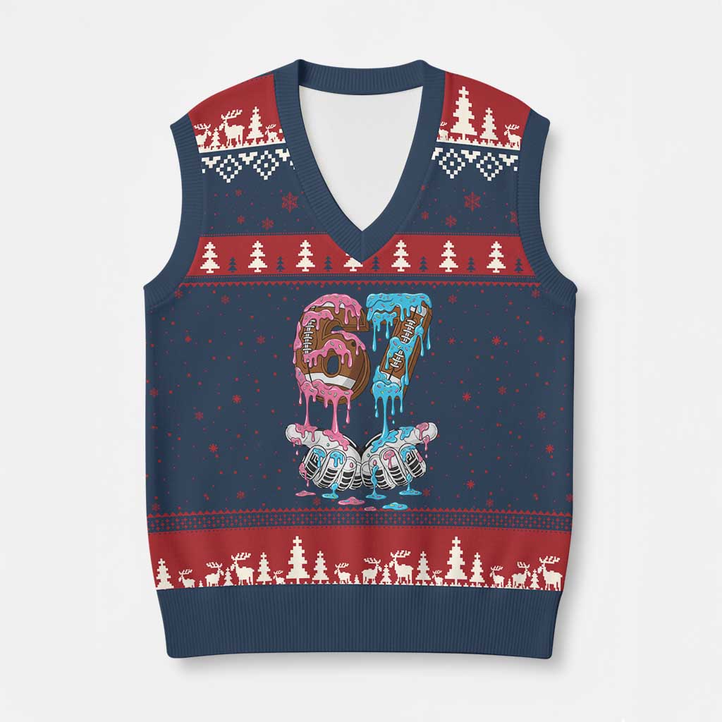 67 Football Meme V-Neck Knit Sweater Vest Six Seven Sports American Football Ice Cream Drip - Wonder Print Shop