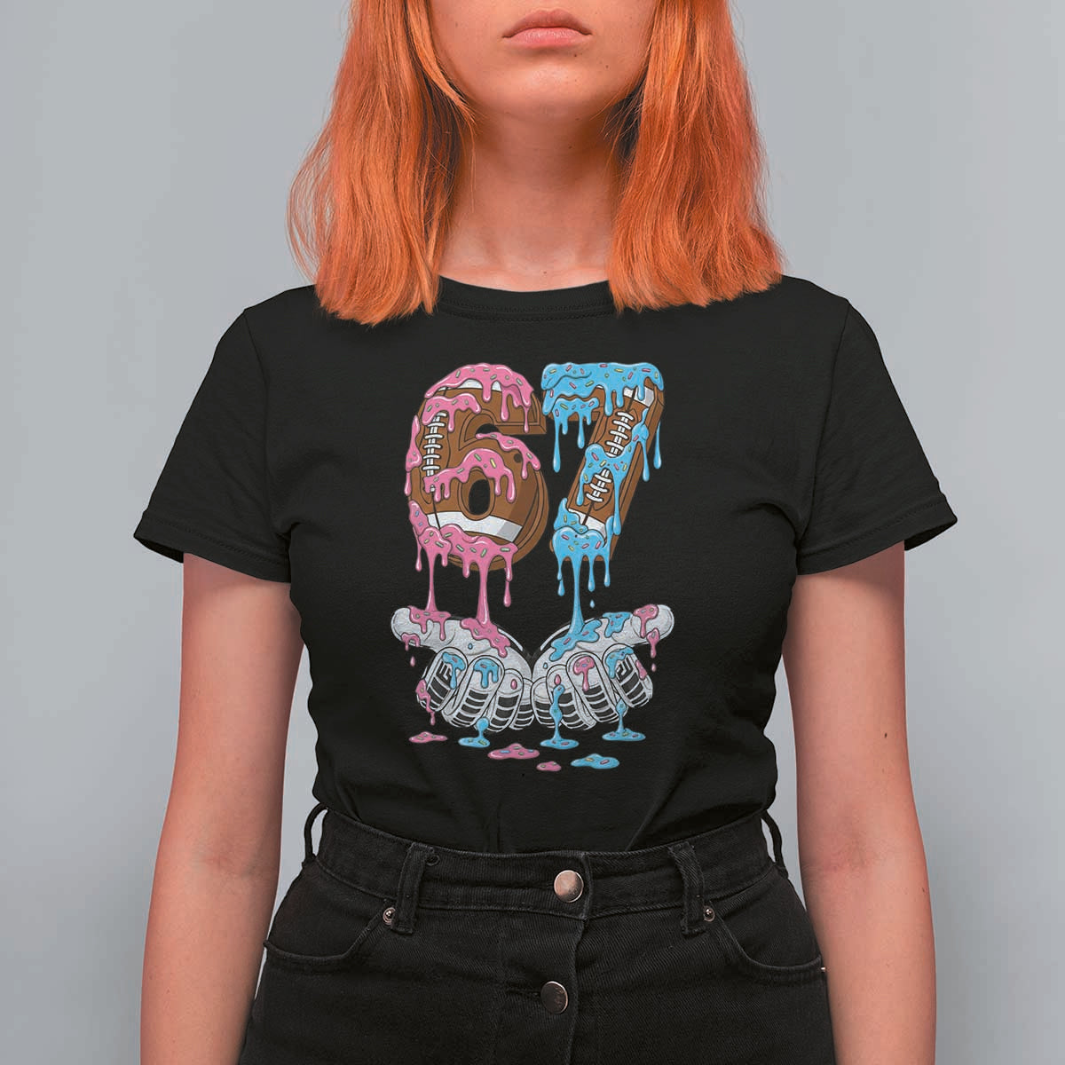 67 Football Meme T Shirt For Women Six Seven Sports American Football Ice Cream Drip - Wonder Print Shop