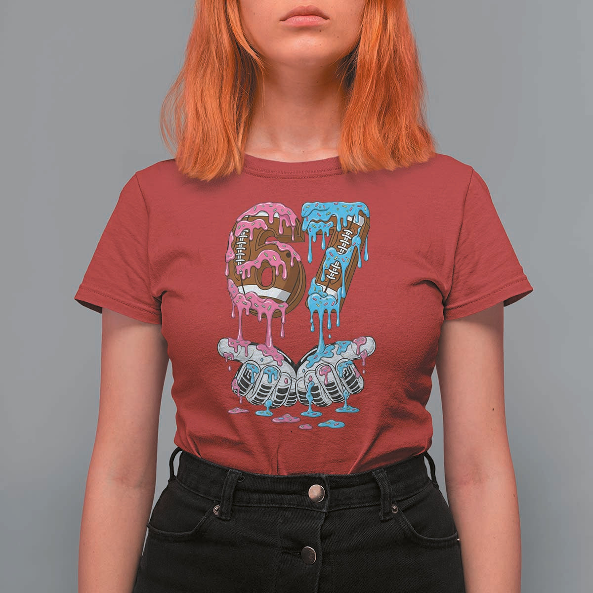 67 Football Meme T Shirt For Women Six Seven Sports American Football Ice Cream Drip - Wonder Print Shop