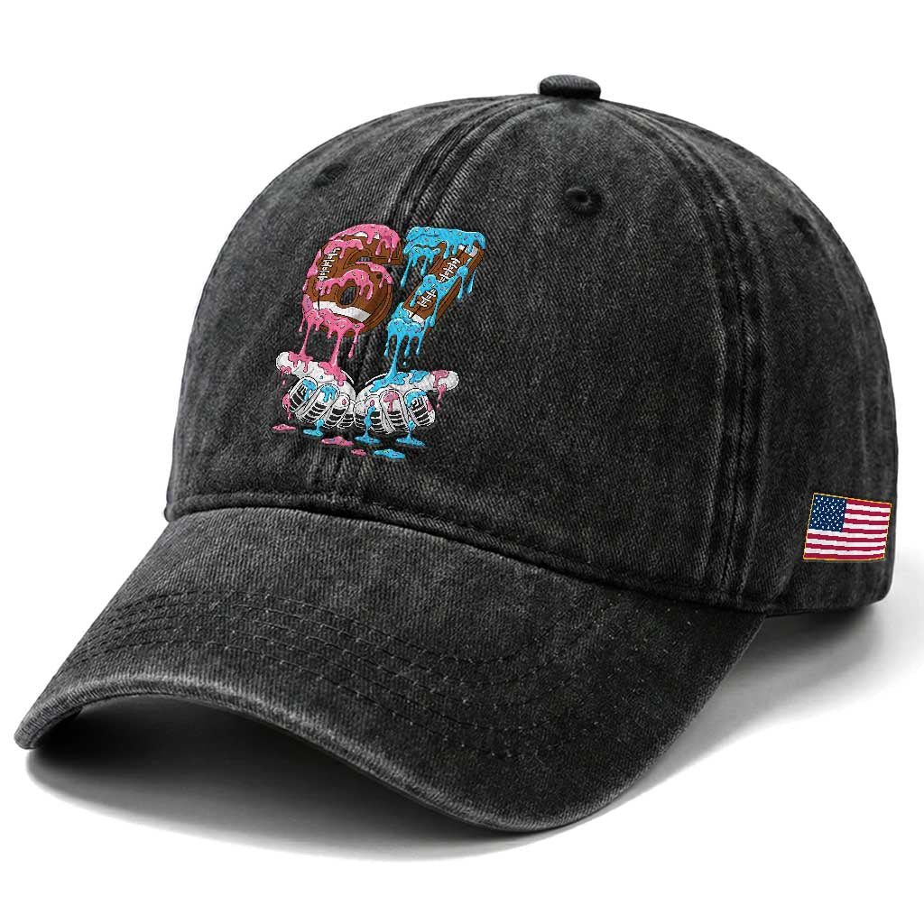 67 Football Meme Washed Cotton Baseball Cap Six Seven Sports American Football Ice Cream Drip