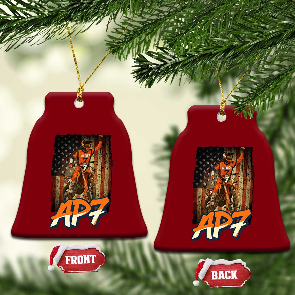 Dirt Bike American Flag Ceramic Ornament - Wonder Print Shop