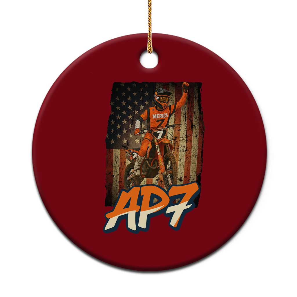 Dirt Bike American Flag Ceramic Ornament - Wonder Print Shop