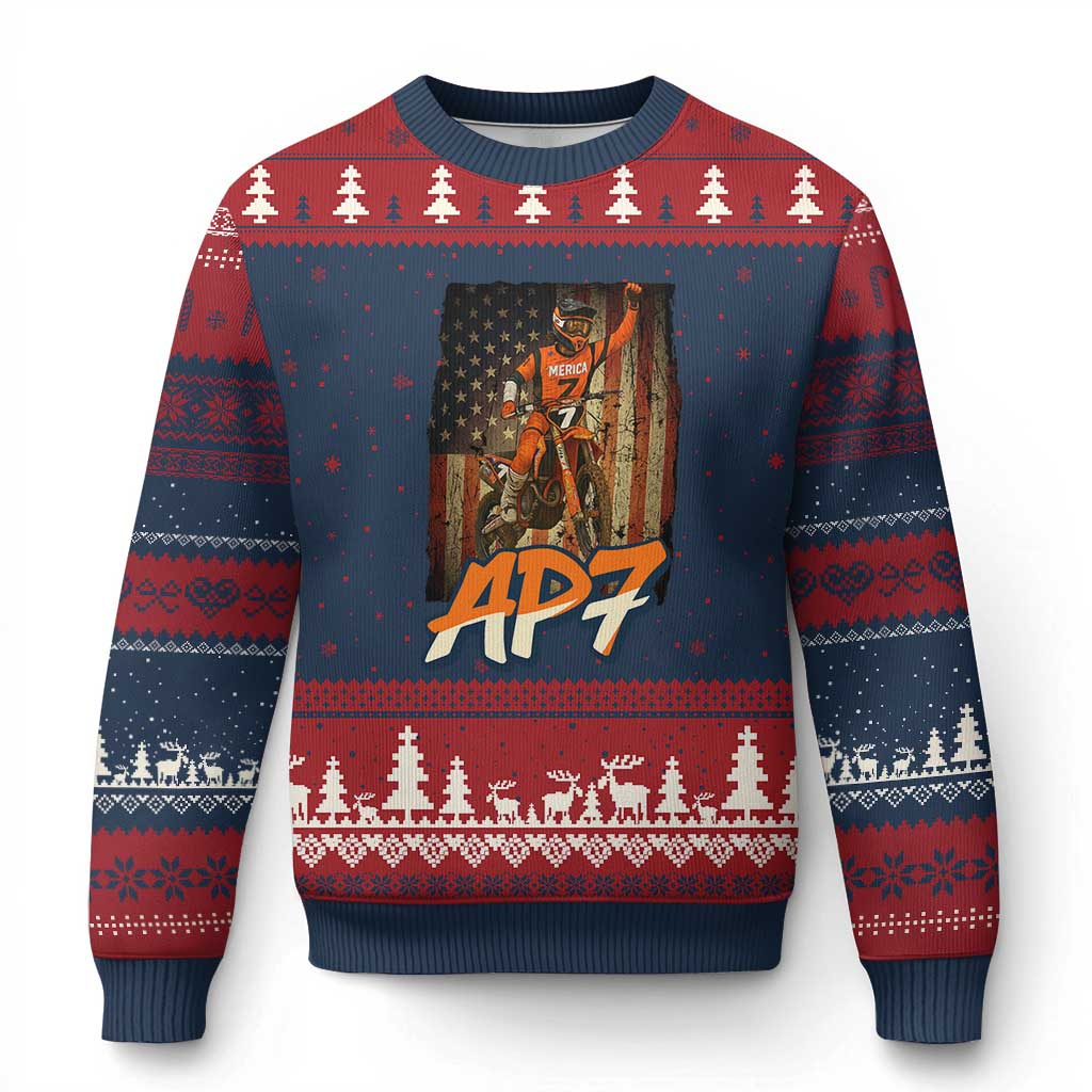 Dirt Bike American Flag Ugly Christmas Sweater - Wonder Print Shop