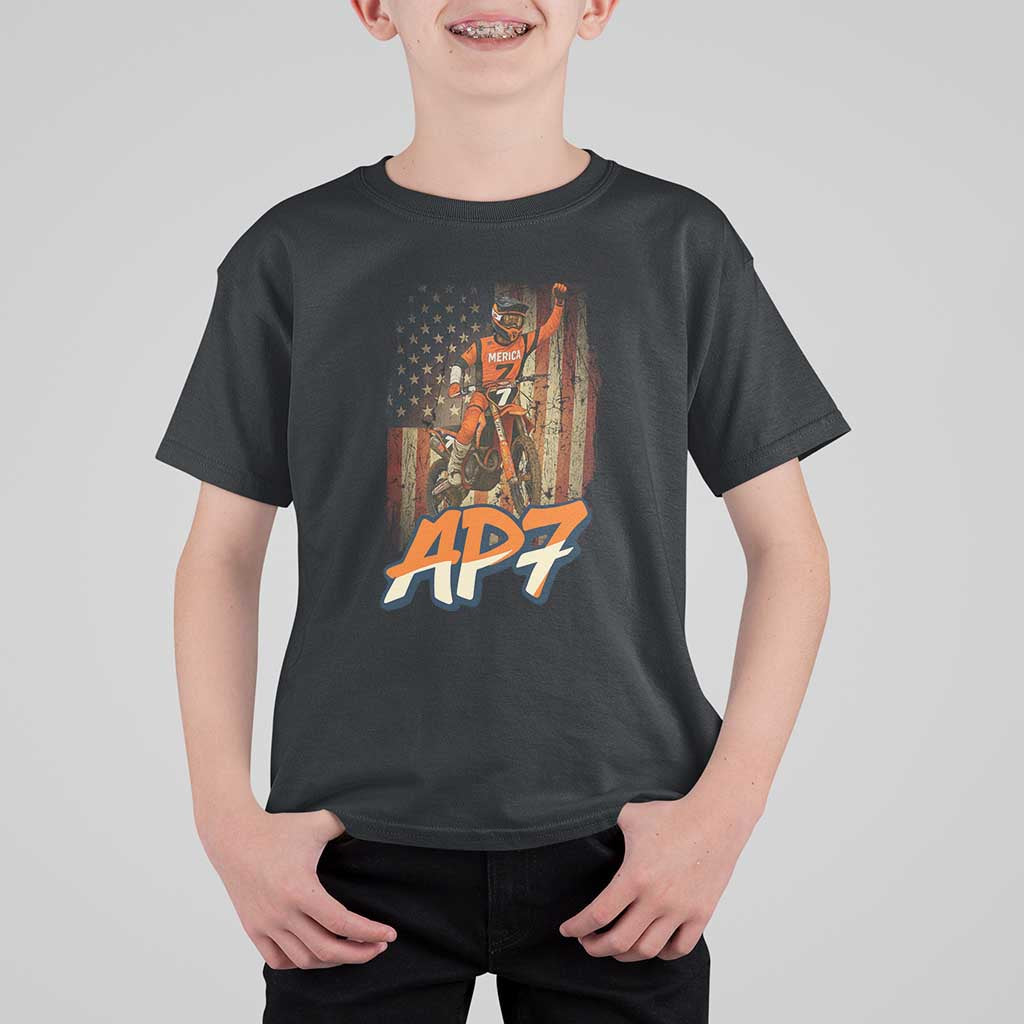 Dirt Bike American Flag T Shirt For Kid - Wonder Print Shop