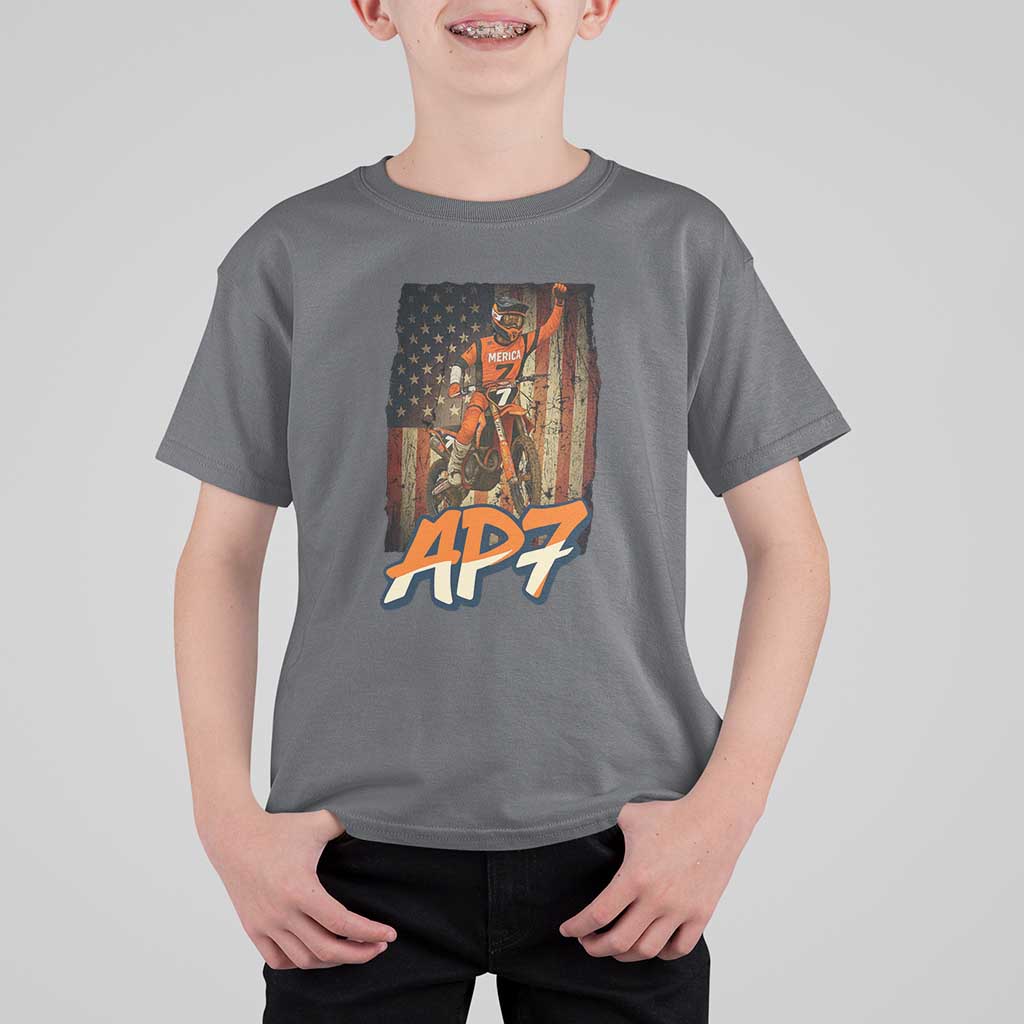 Dirt Bike American Flag T Shirt For Kid - Wonder Print Shop