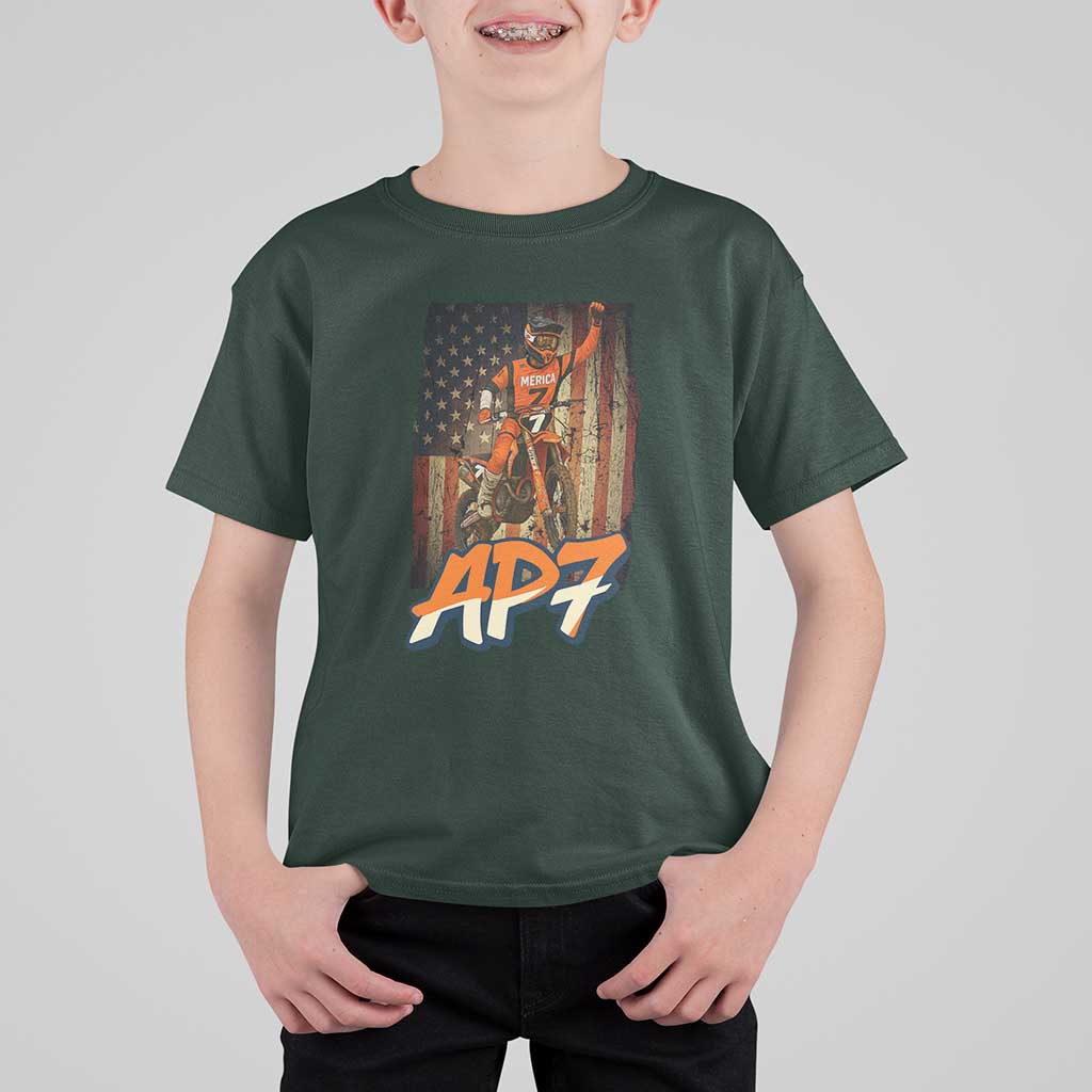 Dirt Bike American Flag T Shirt For Kid - Wonder Print Shop