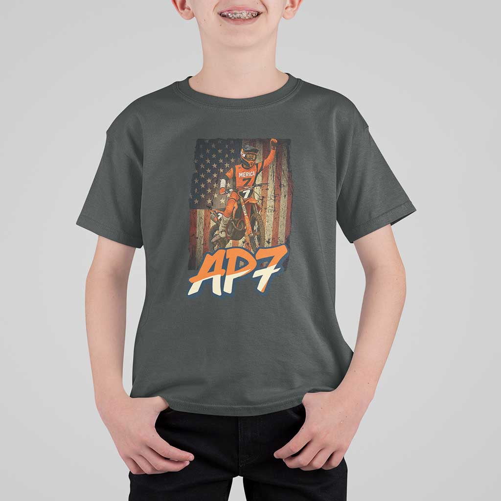 Dirt Bike American Flag T Shirt For Kid - Wonder Print Shop
