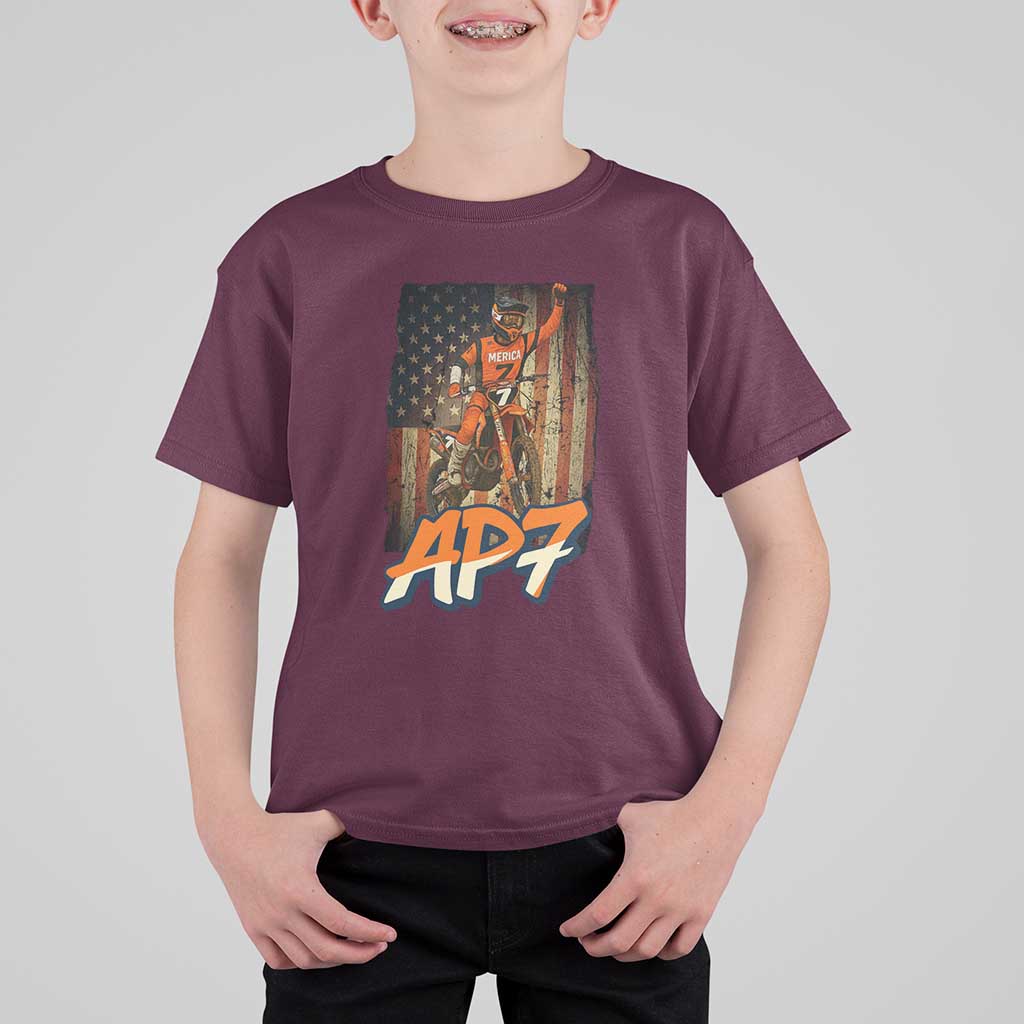 Dirt Bike American Flag T Shirt For Kid - Wonder Print Shop