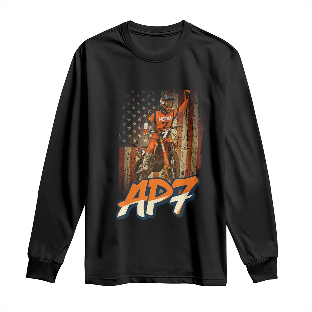 Dirt Bike American Flag Long Sleeve Shirt - Wonder Print Shop