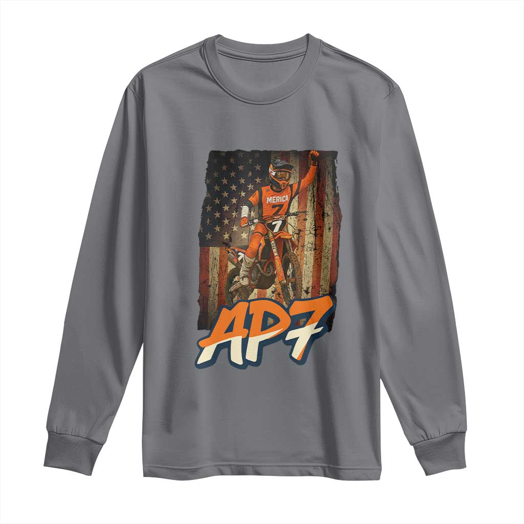 Dirt Bike American Flag Long Sleeve Shirt - Wonder Print Shop