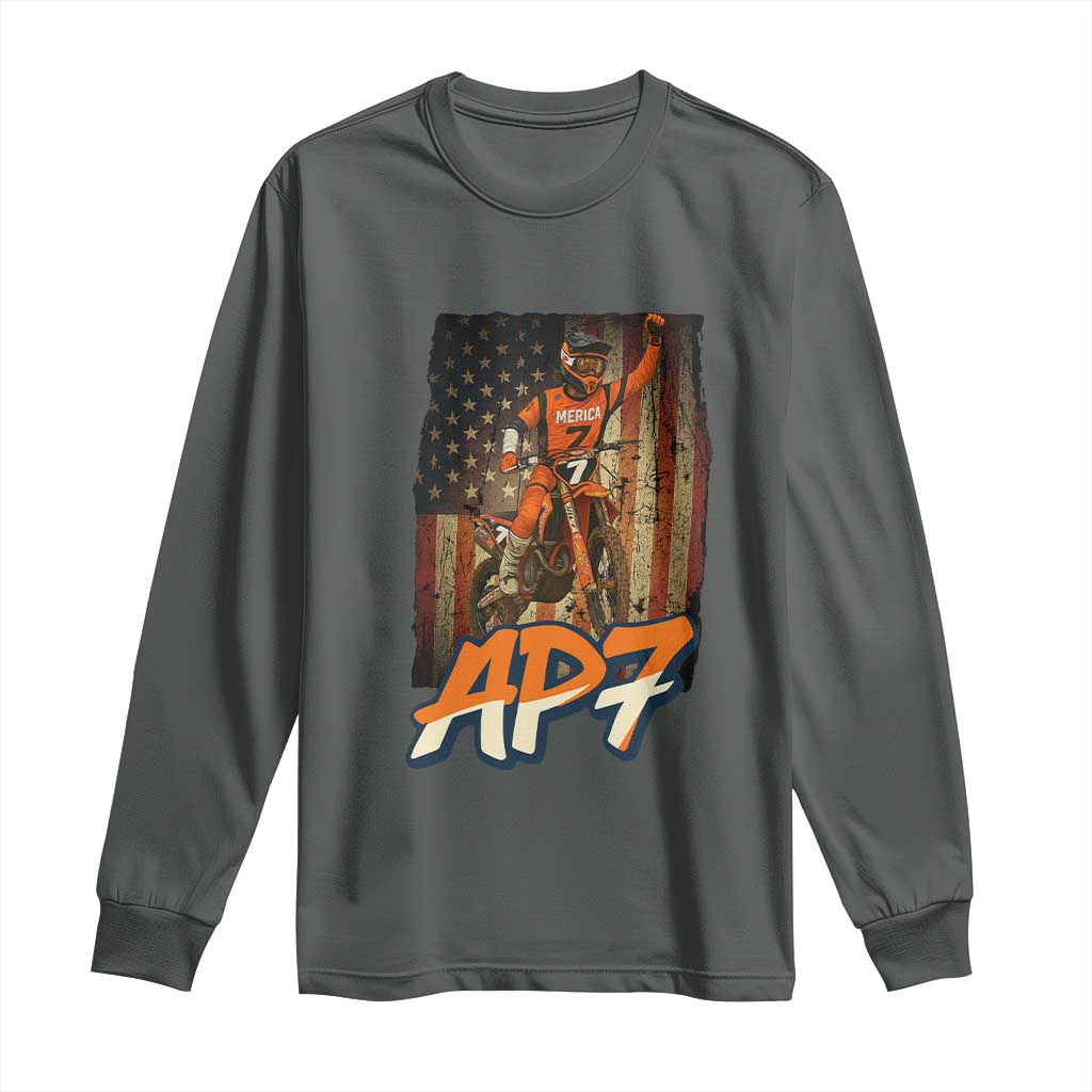Dirt Bike American Flag Long Sleeve Shirt - Wonder Print Shop