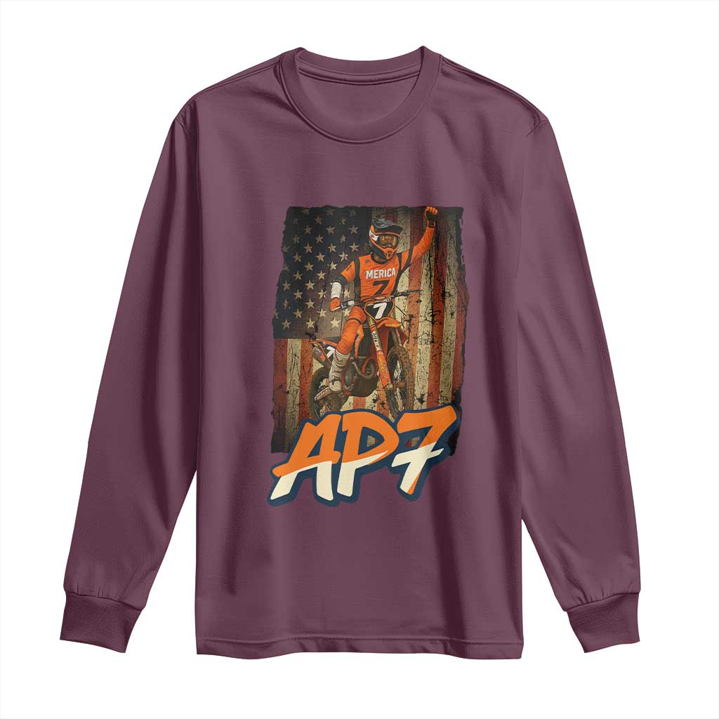 Dirt Bike American Flag Long Sleeve Shirt - Wonder Print Shop