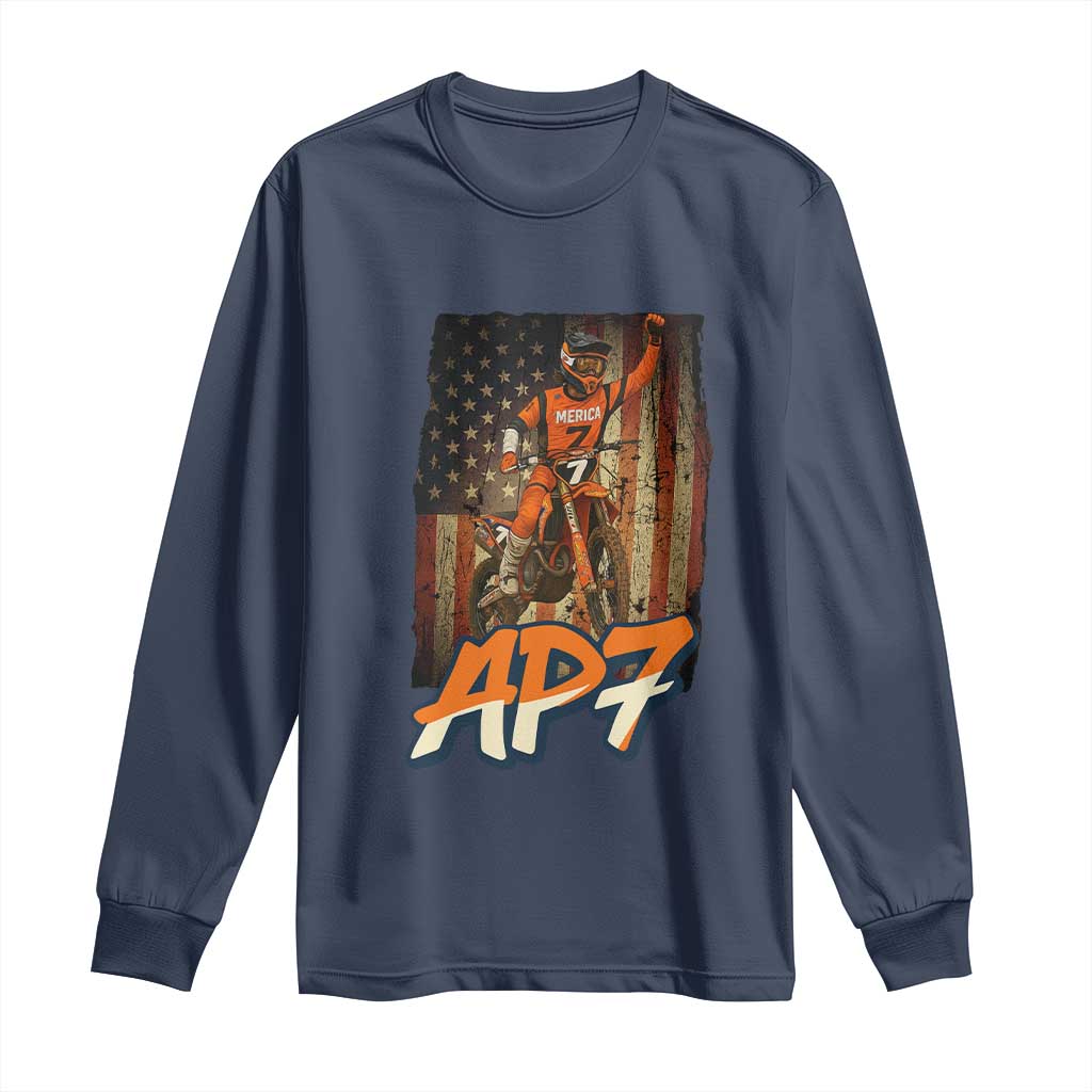 Dirt Bike American Flag Long Sleeve Shirt - Wonder Print Shop