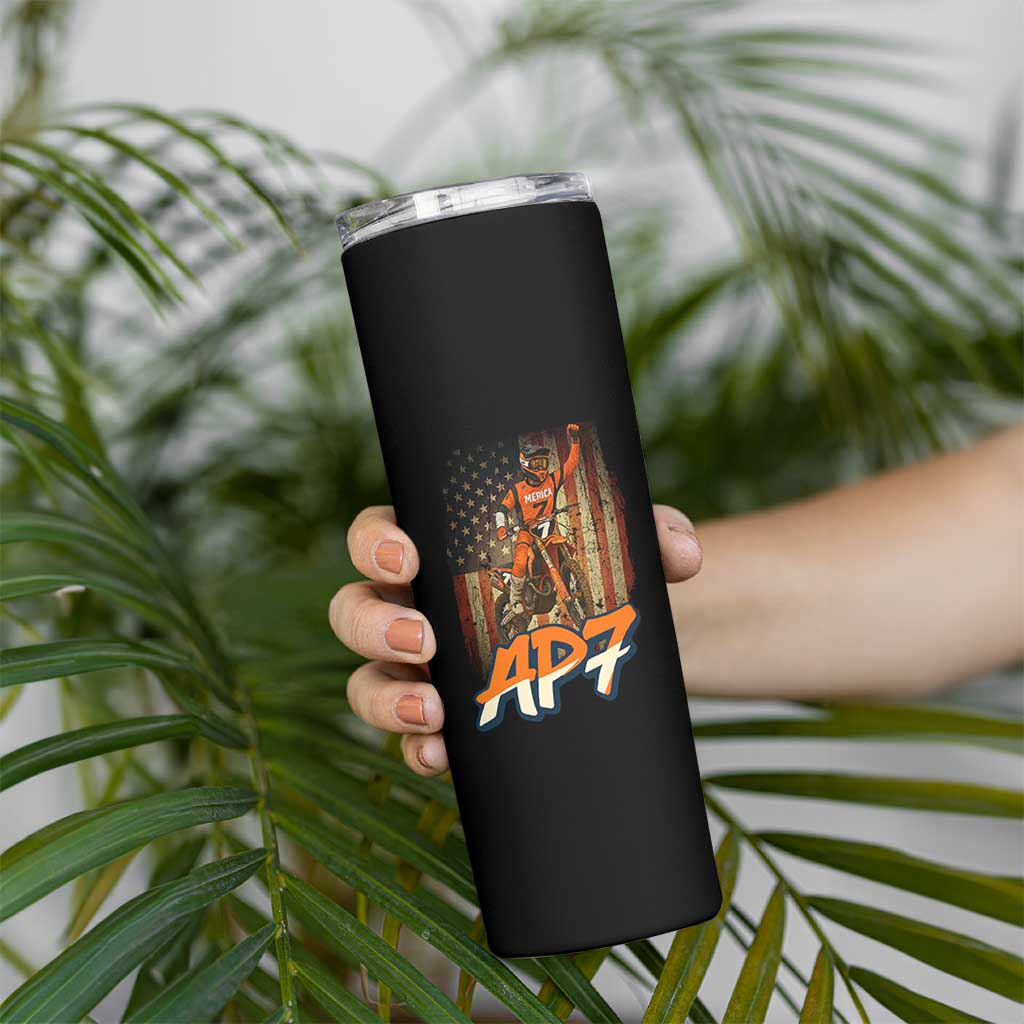 Dirt Bike American Flag Skinny Tumbler - Wonder Print Shop