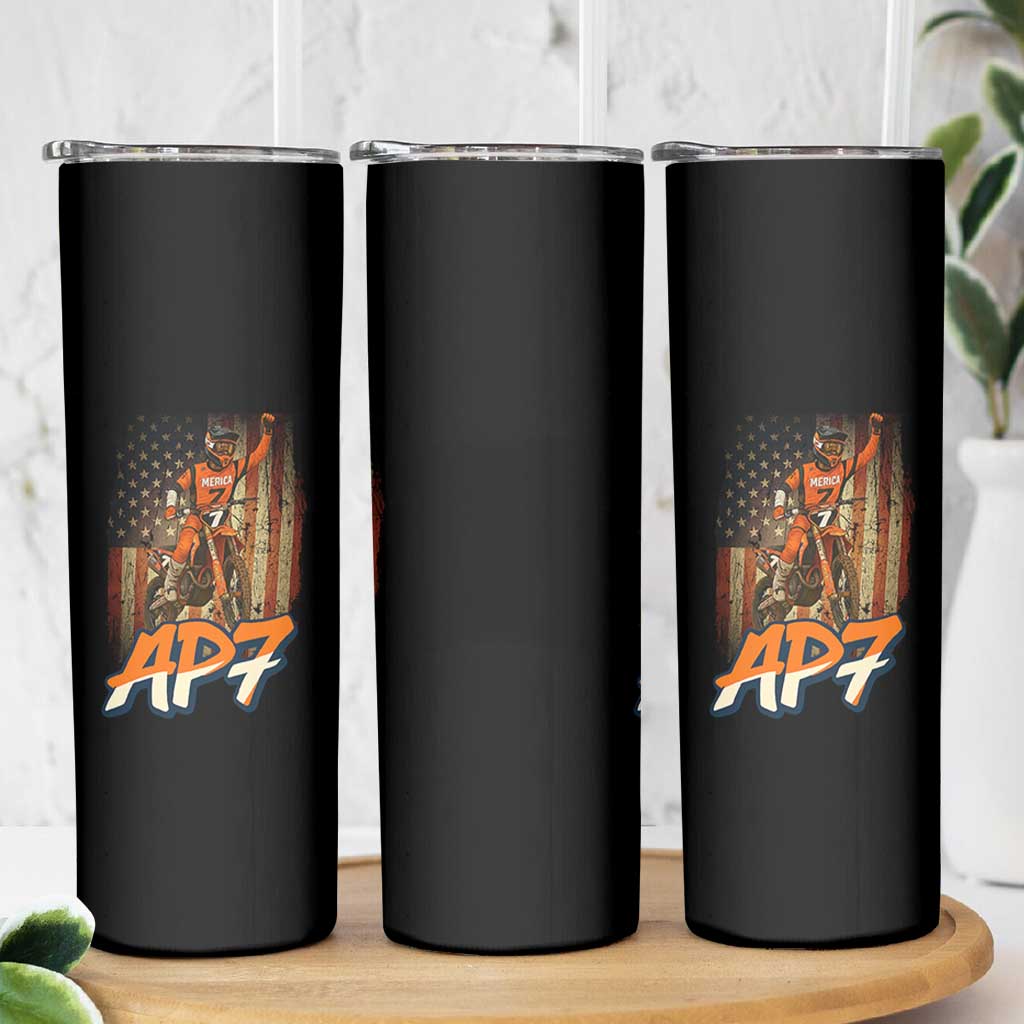 Dirt Bike American Flag Skinny Tumbler - Wonder Print Shop