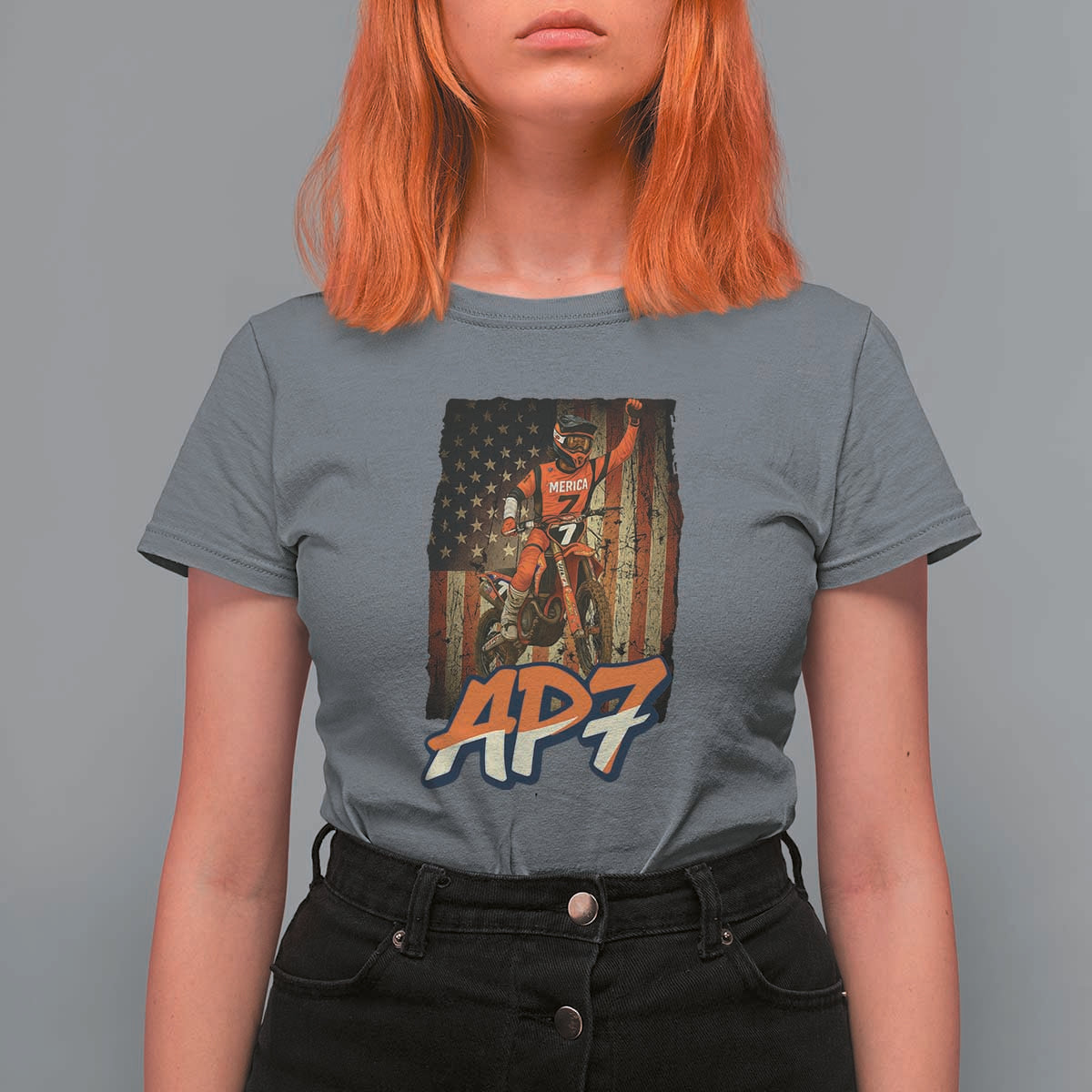 Dirt Bike American Flag T Shirt For Women - Wonder Print Shop