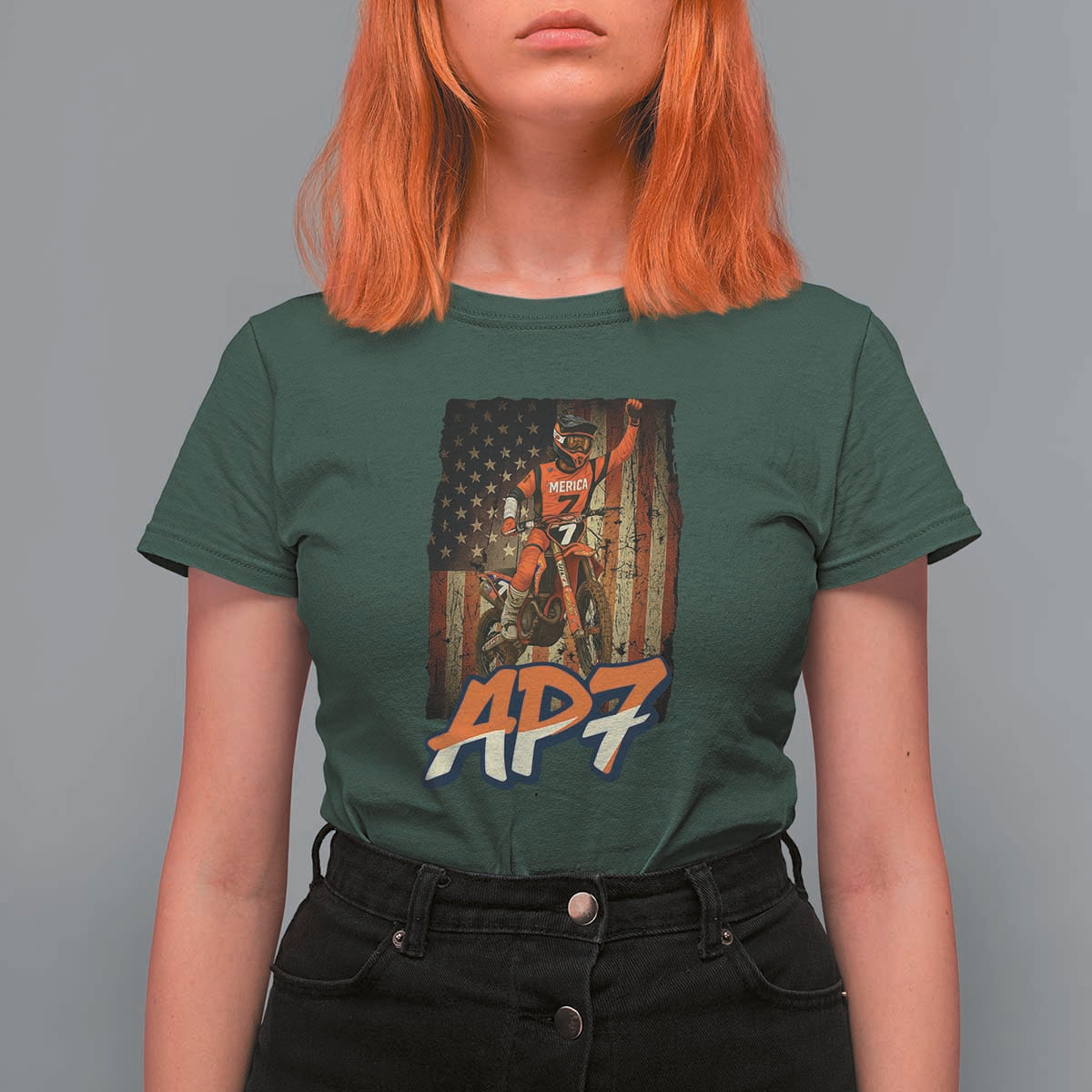 Dirt Bike American Flag T Shirt For Women - Wonder Print Shop