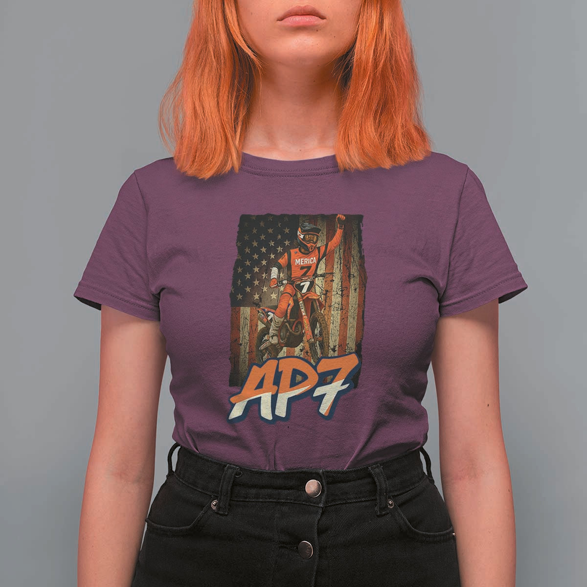 Dirt Bike American Flag T Shirt For Women - Wonder Print Shop