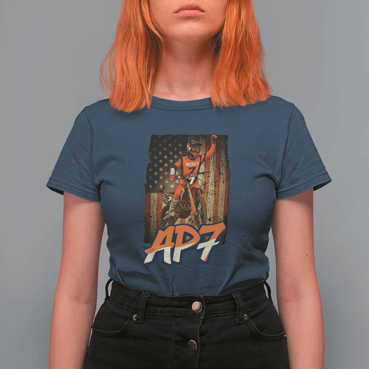 Dirt Bike American Flag T Shirt For Women - Wonder Print Shop