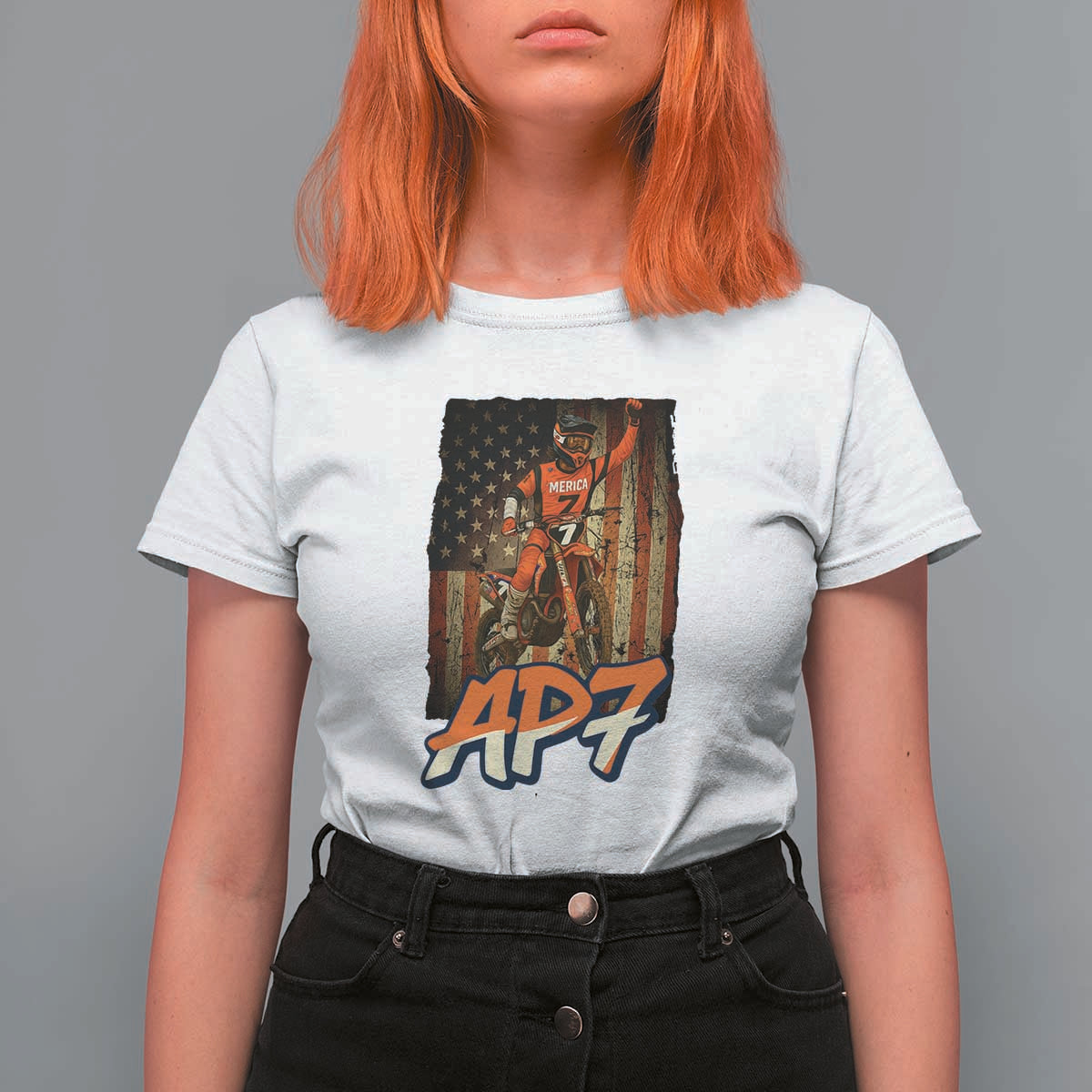 Dirt Bike American Flag T Shirt For Women - Wonder Print Shop