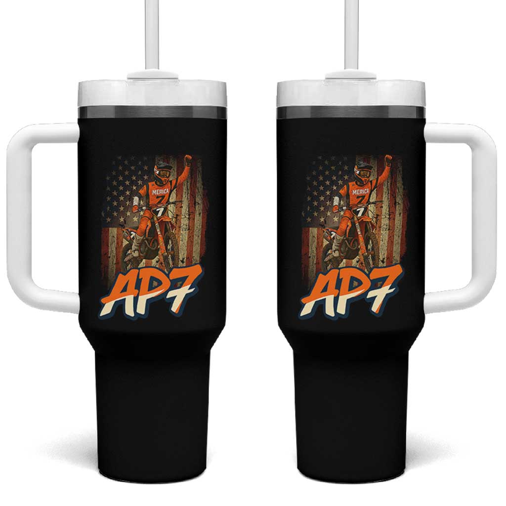 Dirt Bike American Flag Tumbler With Handle - Wonder Print Shop