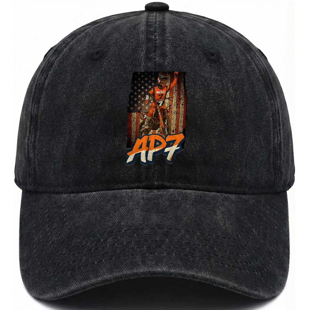 Dirt Bike American Flag Washed Cotton Baseball Cap