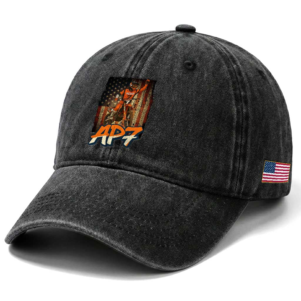 Dirt Bike American Flag Washed Cotton Baseball Cap