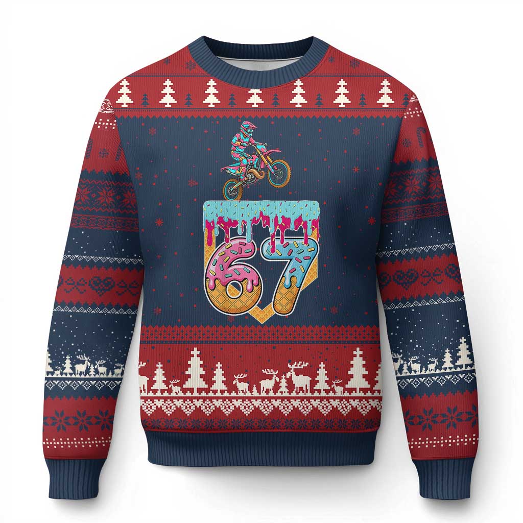67 Six Seven Meme Ugly Christmas Sweater Funny Dirt Bike Motocross Ice Cream Drip - Wonder Print Shop
