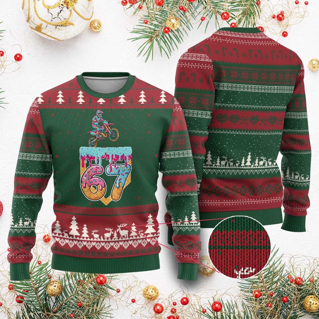 67 Six Seven Meme Ugly Christmas Sweater Funny Dirt Bike Motocross Ice Cream Drip - Wonder Print Shop