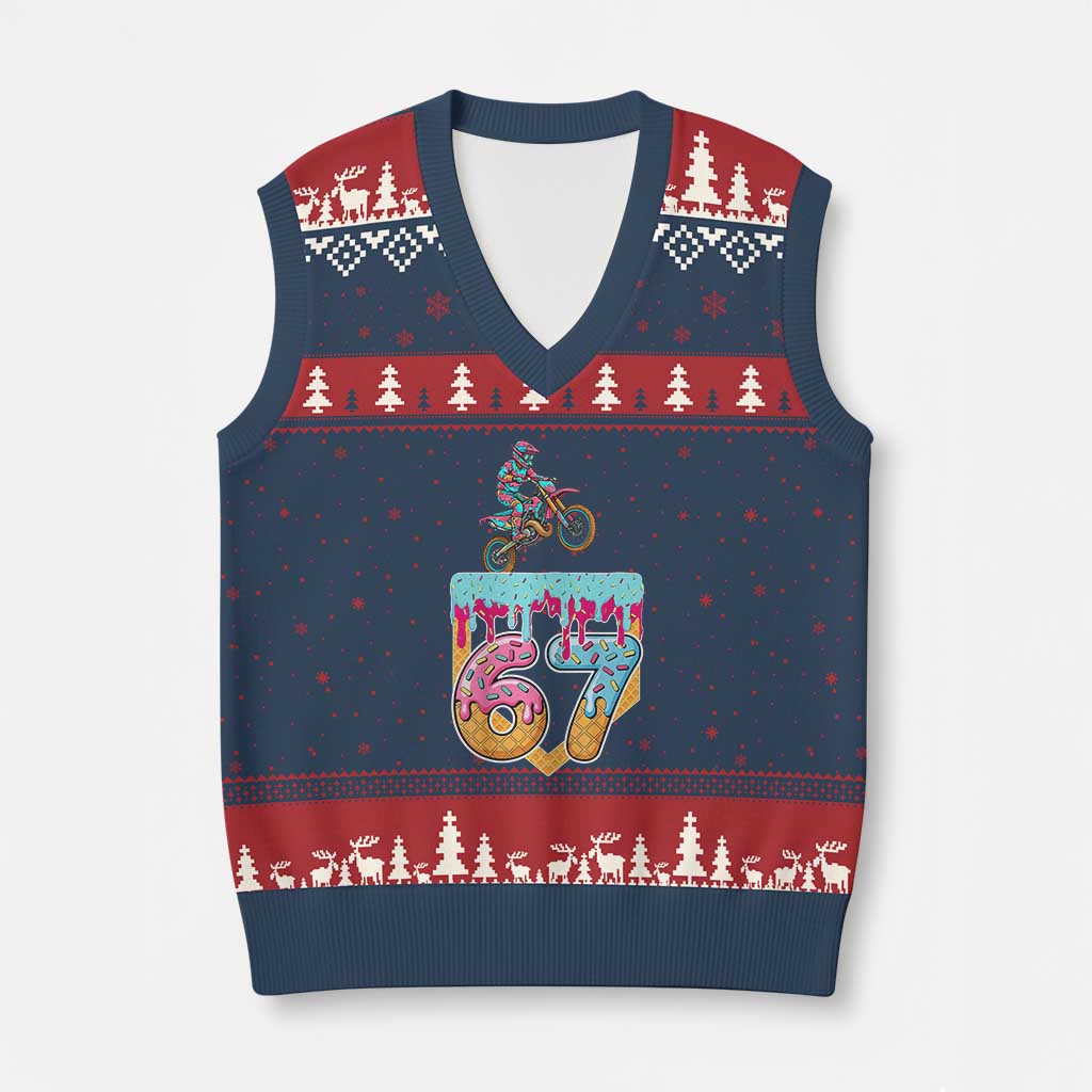 67 Six Seven Meme V-Neck Knit Sweater Vest Funny Dirt Bike Motocross Ice Cream Drip - Wonder Print Shop