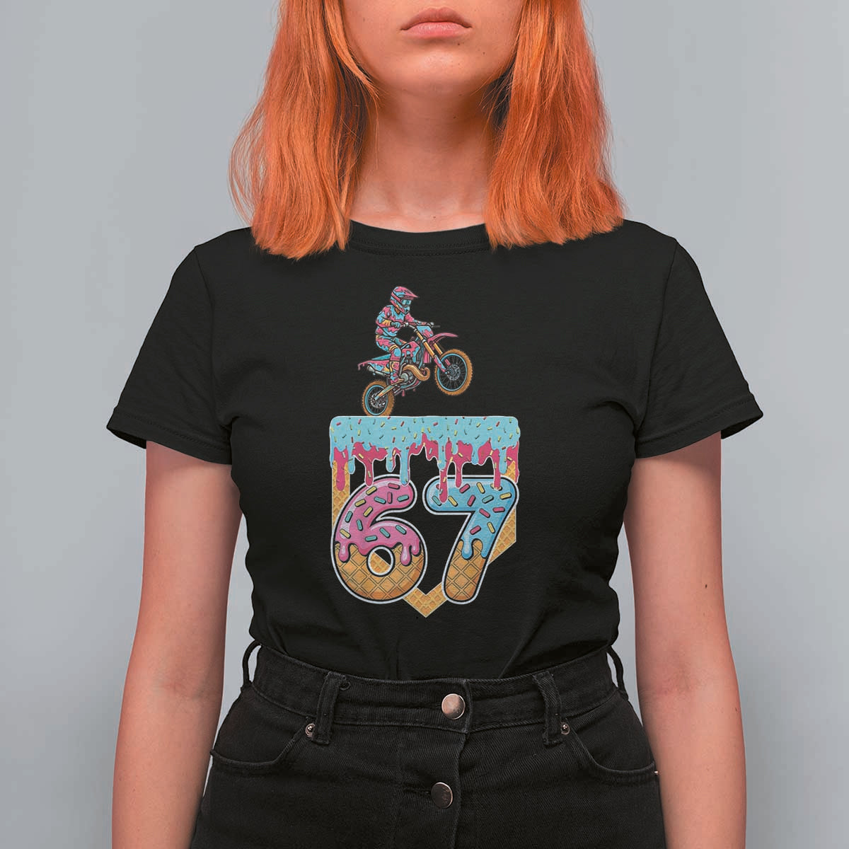 67 Six Seven Meme T Shirt For Women Funny Dirt Bike Motocross Ice Cream Drip - Wonder Print Shop