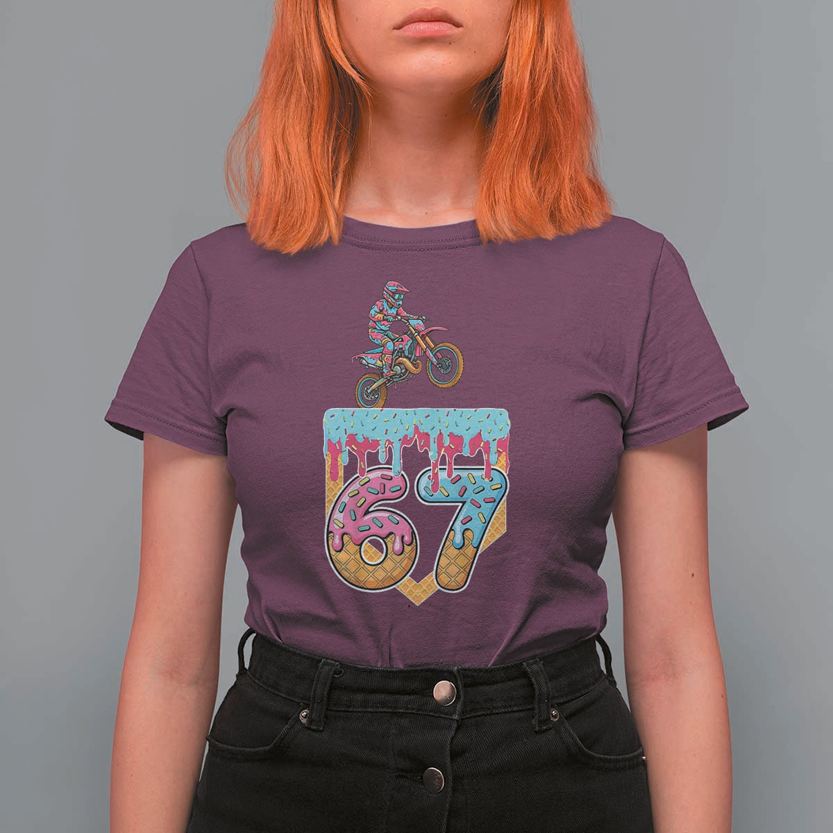 67 Six Seven Meme T Shirt For Women Funny Dirt Bike Motocross Ice Cream Drip - Wonder Print Shop
