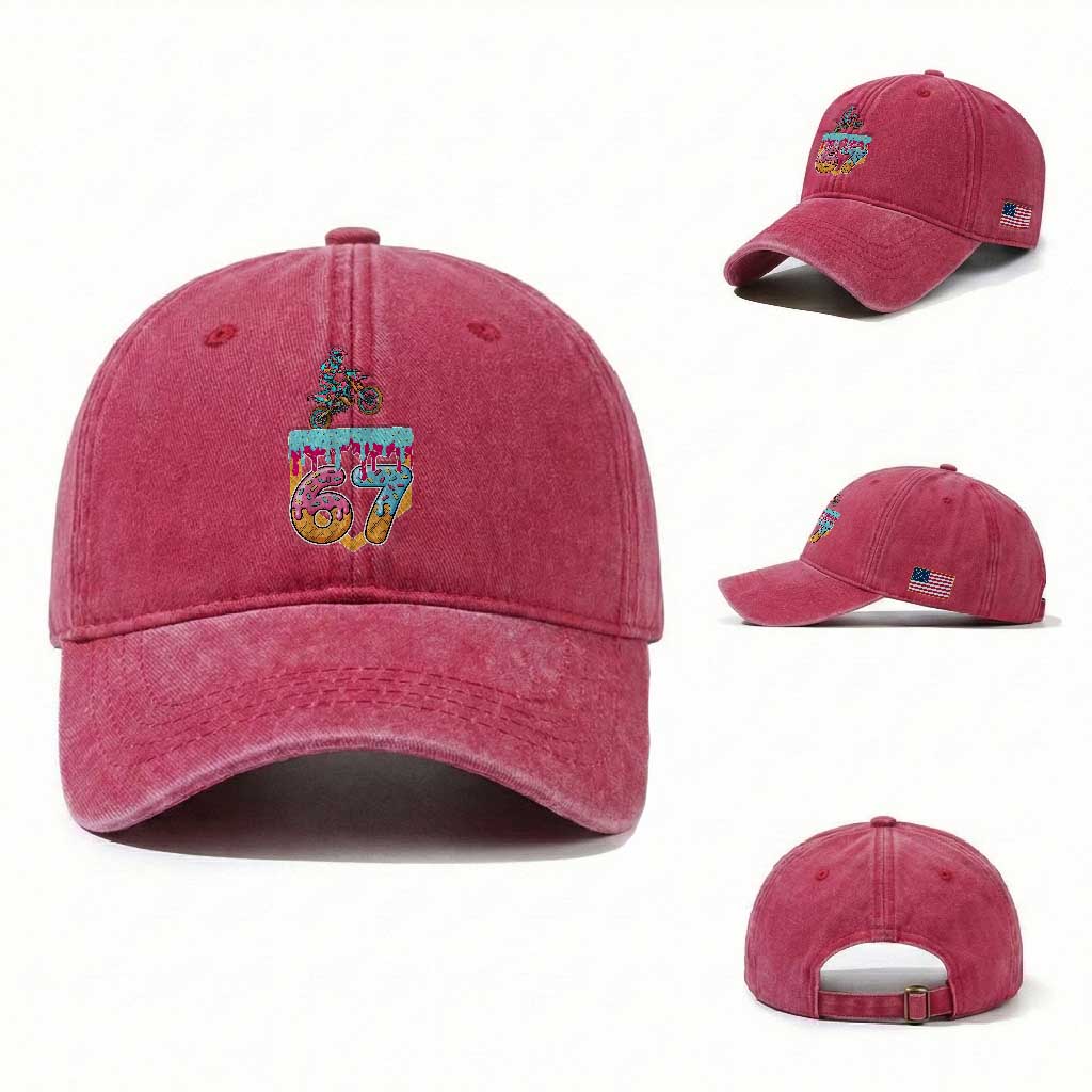 67 Six Seven Meme Washed Cotton Baseball Cap Funny Dirt Bike Motocross Ice Cream Drip