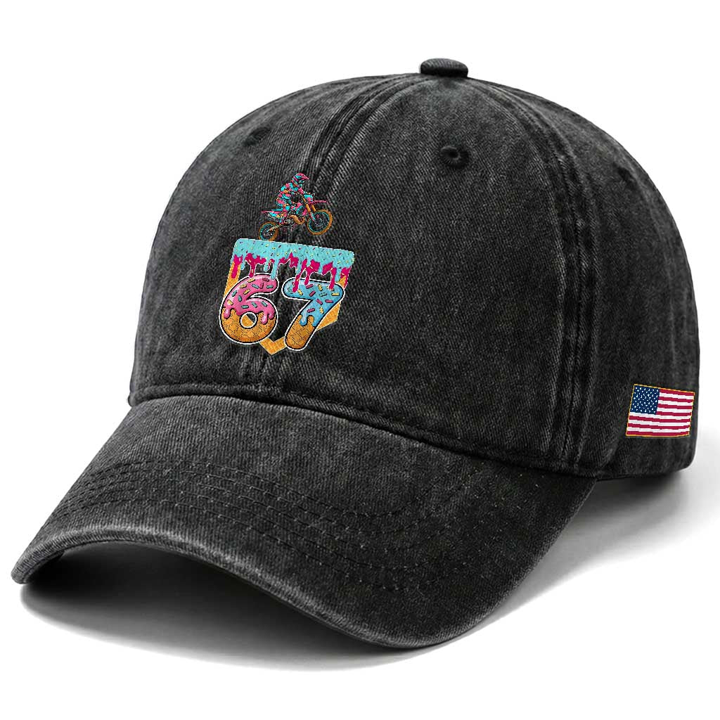 67 Six Seven Meme Washed Cotton Baseball Cap Funny Dirt Bike Motocross Ice Cream Drip