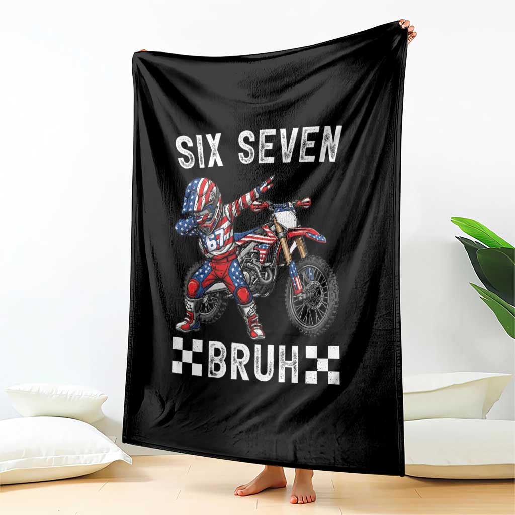 67 Bruh Meme Throw Blanket Funny Six Seven Dirt Bike Patriotic American Flag - Wonder Print Shop