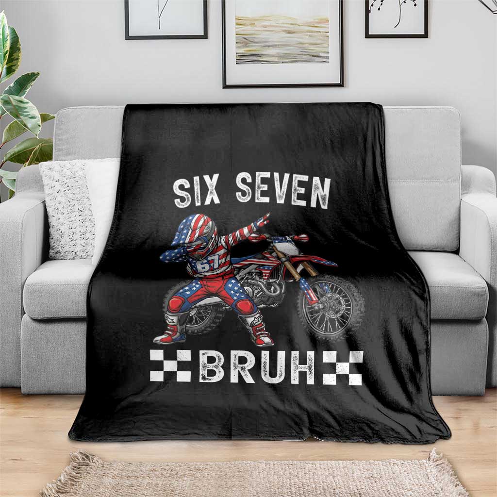 67 Bruh Meme Throw Blanket Funny Six Seven Dirt Bike Patriotic American Flag - Wonder Print Shop