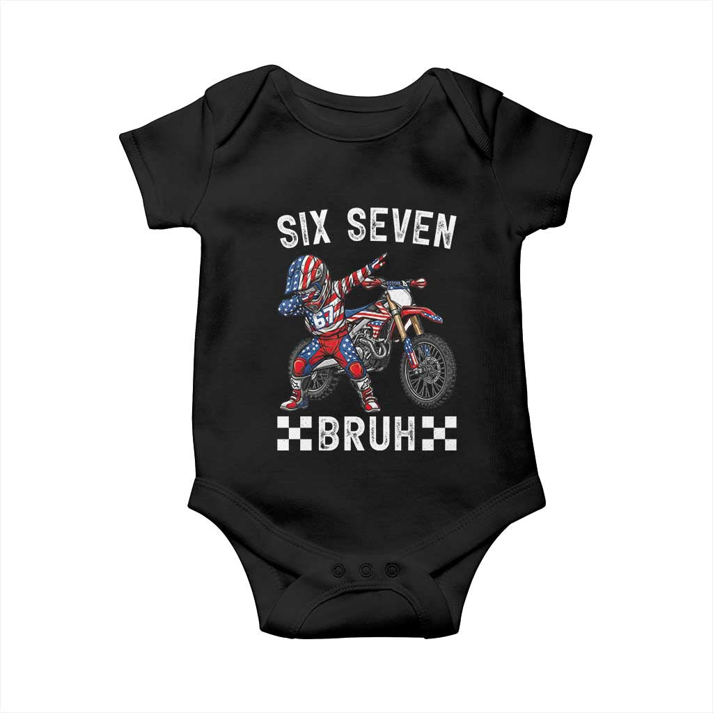 67 Bruh Meme Baby Onesie Funny Six Seven Dirt Bike Patriotic American Flag - Wonder Print Shop