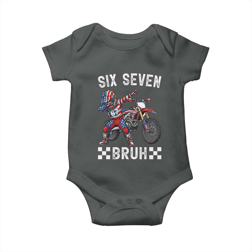 67 Bruh Meme Baby Onesie Funny Six Seven Dirt Bike Patriotic American Flag - Wonder Print Shop
