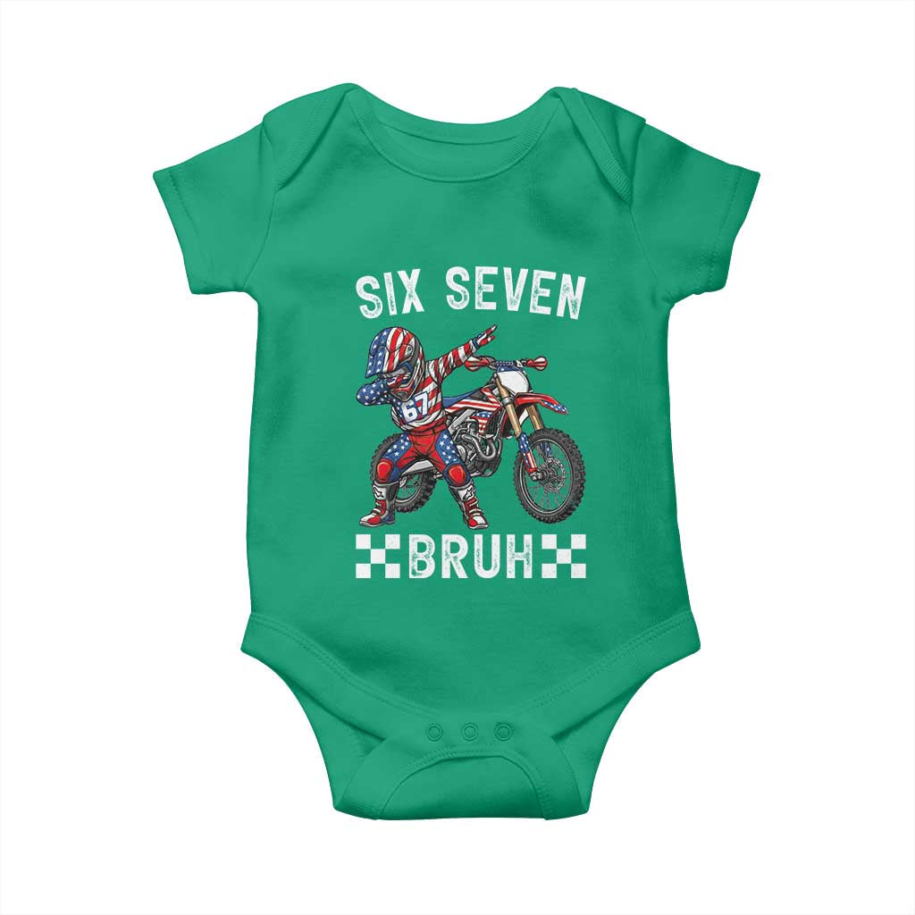 67 Bruh Meme Baby Onesie Funny Six Seven Dirt Bike Patriotic American Flag - Wonder Print Shop