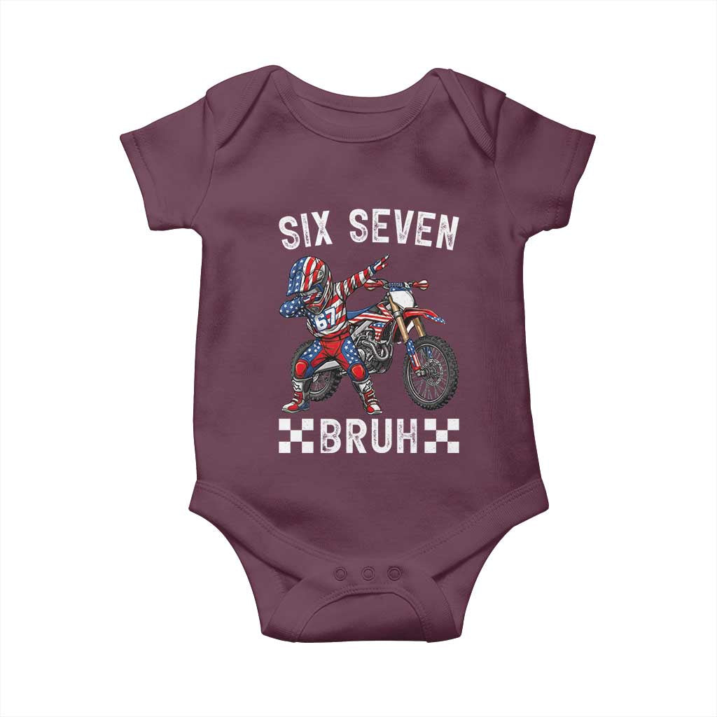 67 Bruh Meme Baby Onesie Funny Six Seven Dirt Bike Patriotic American Flag - Wonder Print Shop