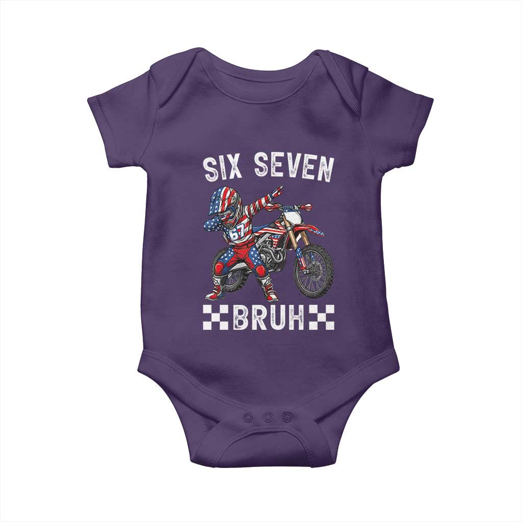 67 Bruh Meme Baby Onesie Funny Six Seven Dirt Bike Patriotic American Flag - Wonder Print Shop