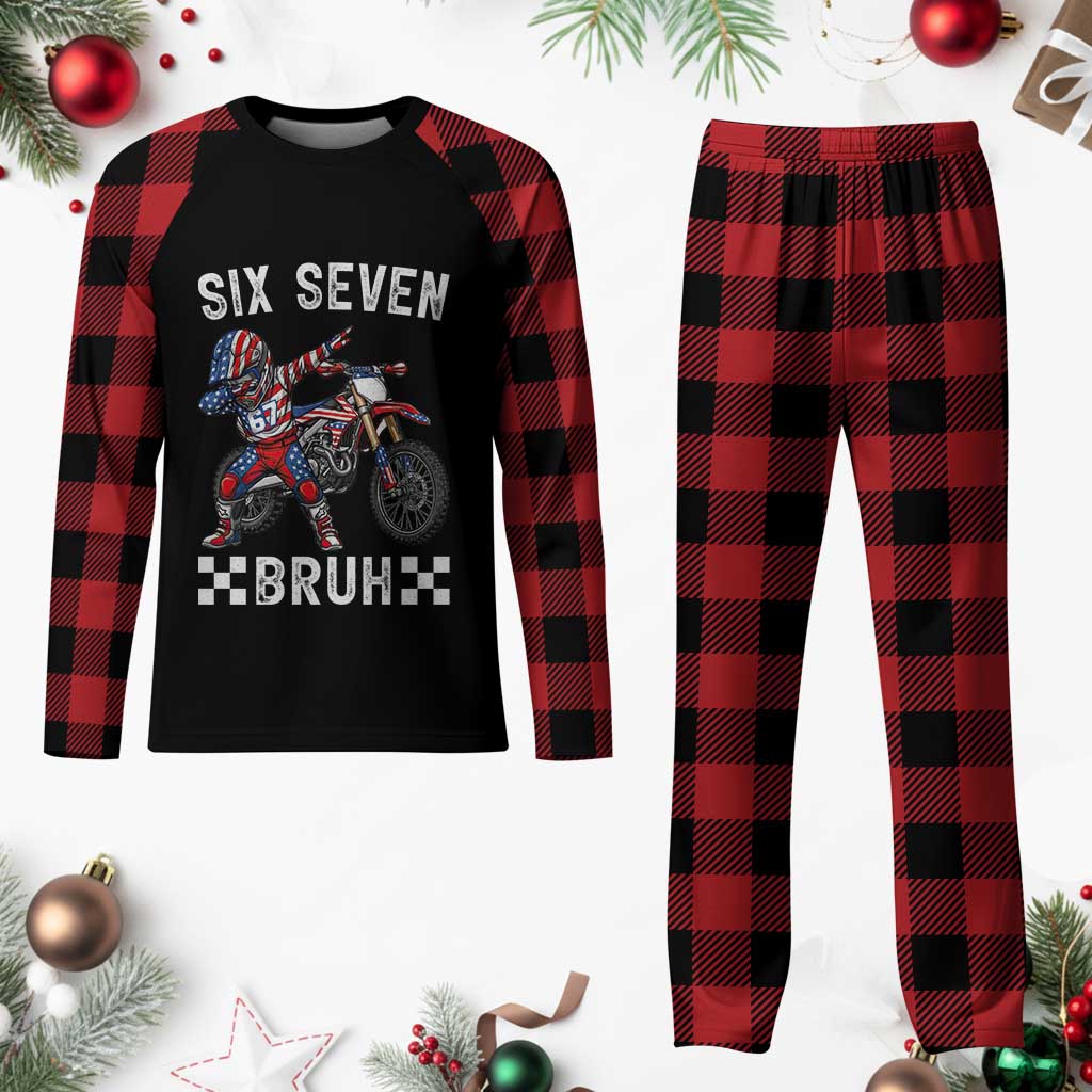 67 Bruh Meme Plaid Pajama Set Funny Six Seven Dirt Bike Patriotic American Flag - Wonder Print Shop