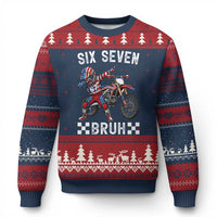 67 Bruh Meme Ugly Christmas Sweater Funny Six Seven Dirt Bike Patriotic American Flag - Wonder Print Shop