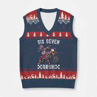 67 Bruh Meme V-Neck Knit Sweater Vest Funny Six Seven Dirt Bike Patriotic American Flag - Wonder Print Shop