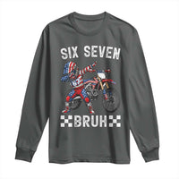 67 Bruh Meme Long Sleeve Shirt Funny Six Seven Dirt Bike Patriotic American Flag - Wonder Print Shop