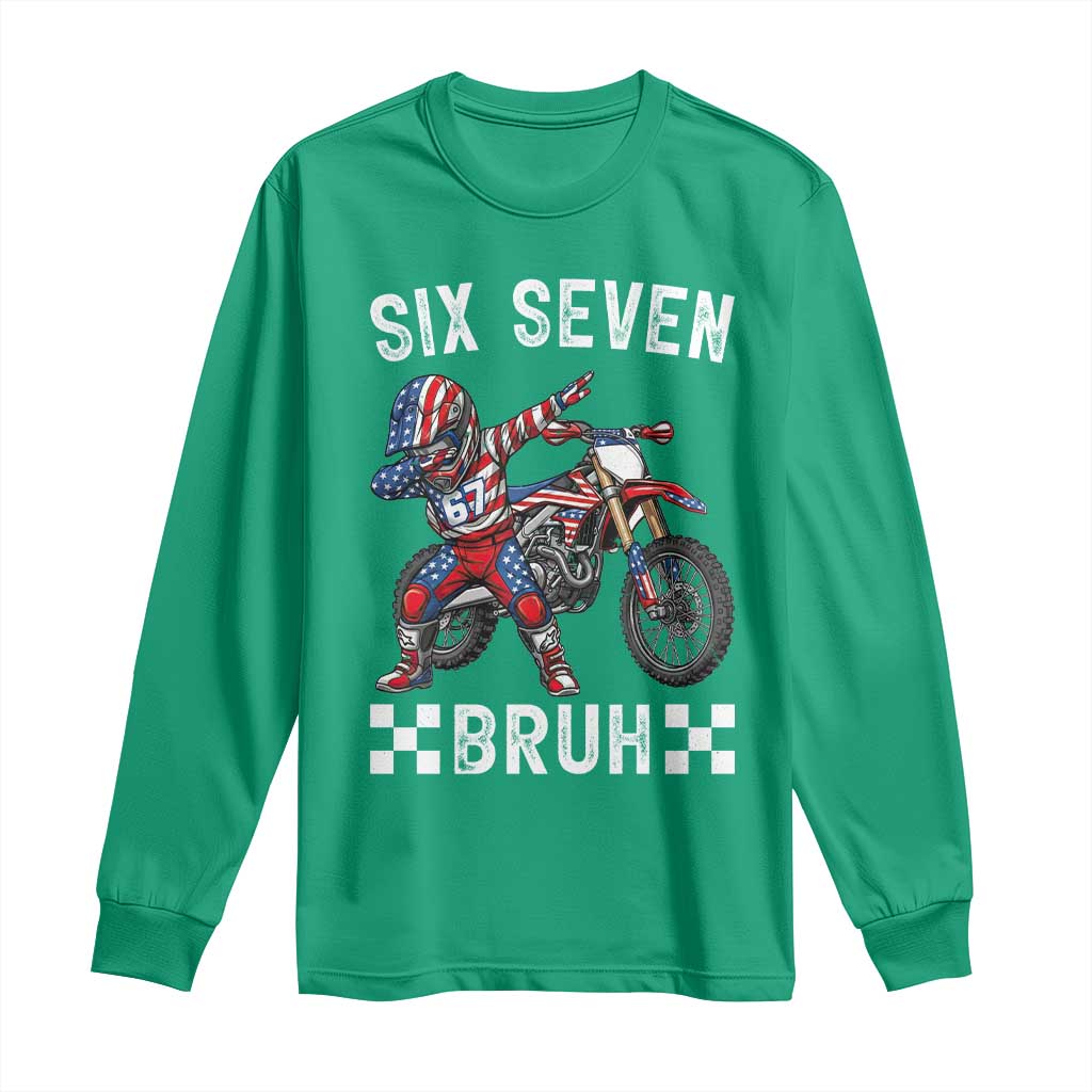67 Bruh Meme Long Sleeve Shirt Funny Six Seven Dirt Bike Patriotic American Flag - Wonder Print Shop
