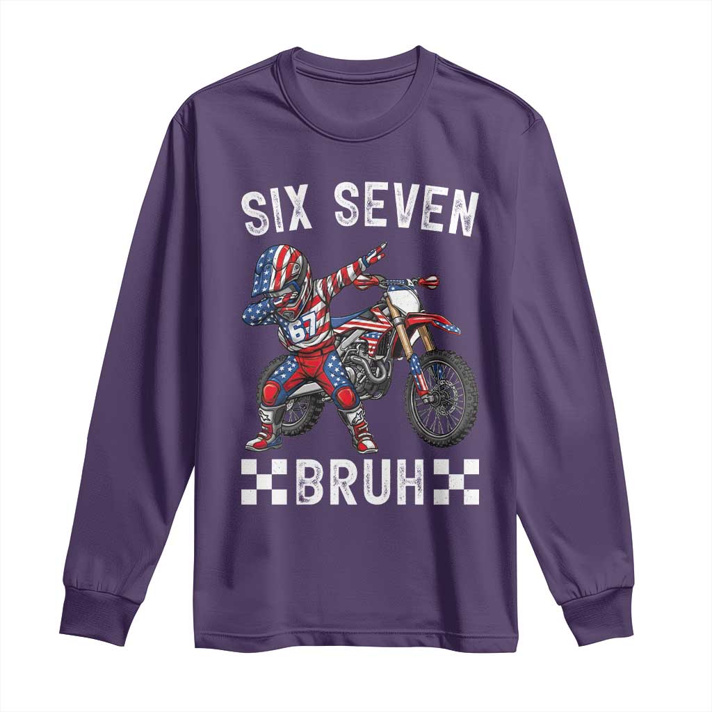 67 Bruh Meme Long Sleeve Shirt Funny Six Seven Dirt Bike Patriotic American Flag - Wonder Print Shop