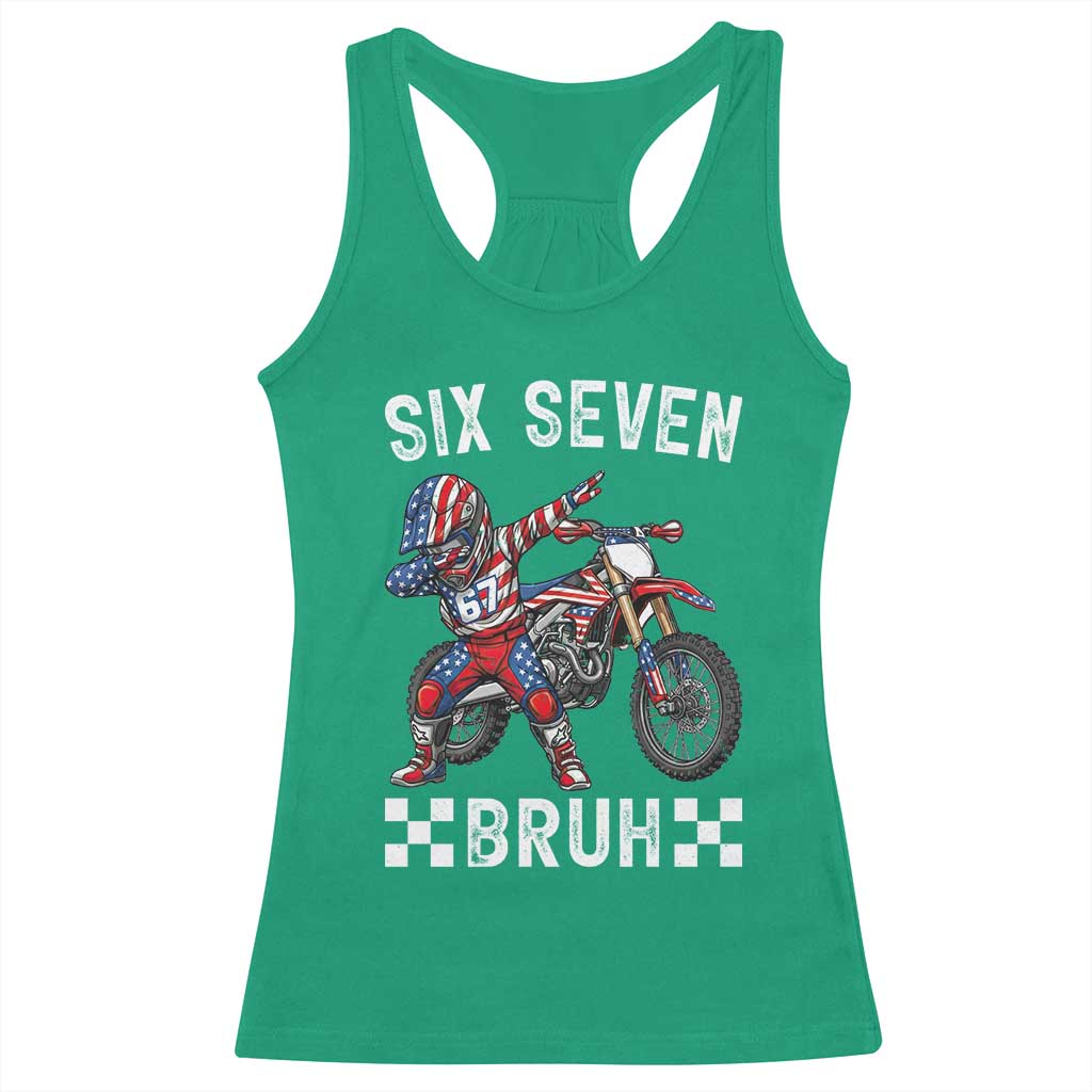 67 Bruh Meme Racerback Tank Top Funny Six Seven Dirt Bike Patriotic American Flag - Wonder Print Shop
