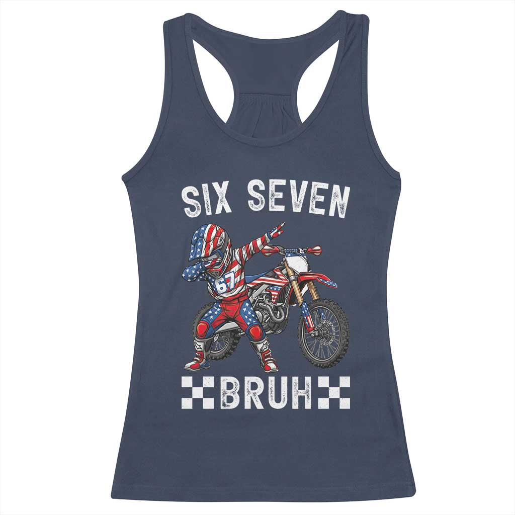 67 Bruh Meme Racerback Tank Top Funny Six Seven Dirt Bike Patriotic American Flag - Wonder Print Shop